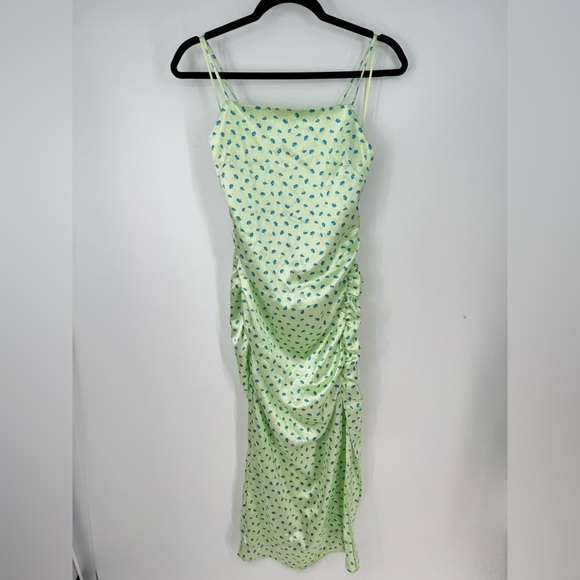 ZARA Blogger Favorite NWT Satin Ruched Midi Floral Milkmaid Dress - Picture 2 of 4